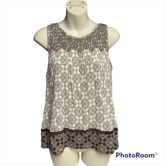 Sonoma brown blousy sleeveless top size small multi patterned - Picture 1 of 11